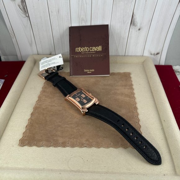 New Roberto Cavalli Chronograp Watch Rose Gold with 9.5in Black Embossed Strap - Picture 4 of 10